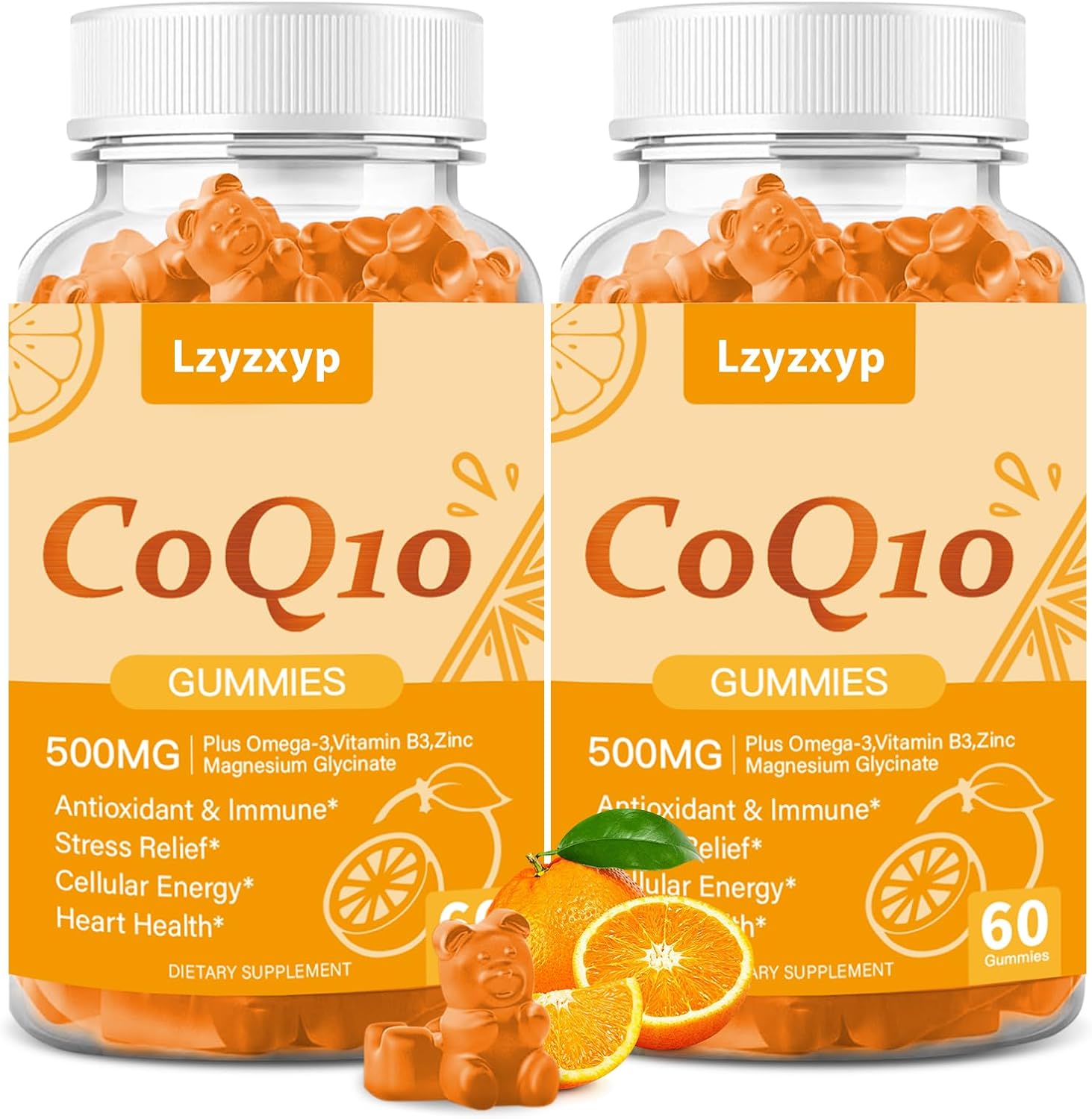 CoQ10 Oranges Gummies 500mg-3X Better Absorption Coenzyme Q10 Supplements - Plus Omega-3, Magnesium, Vitamin B3 & Zinc for Heart Health, Cellular Energy & Antioxidant, Vegan, Non-GMO 120 Ct (2)