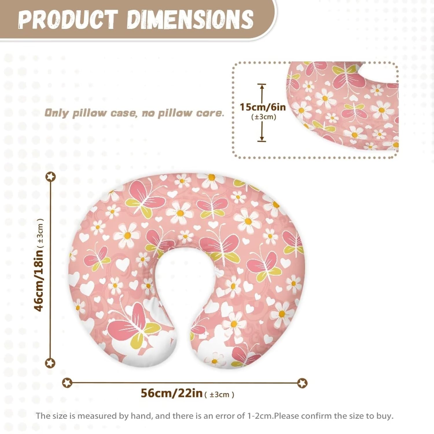 Pink Butterfly Daisy Breastfeeding Pillow Cover Nursing Cover for Newborn Girls Boys Super Soft and Comfortable Slipcover Gift