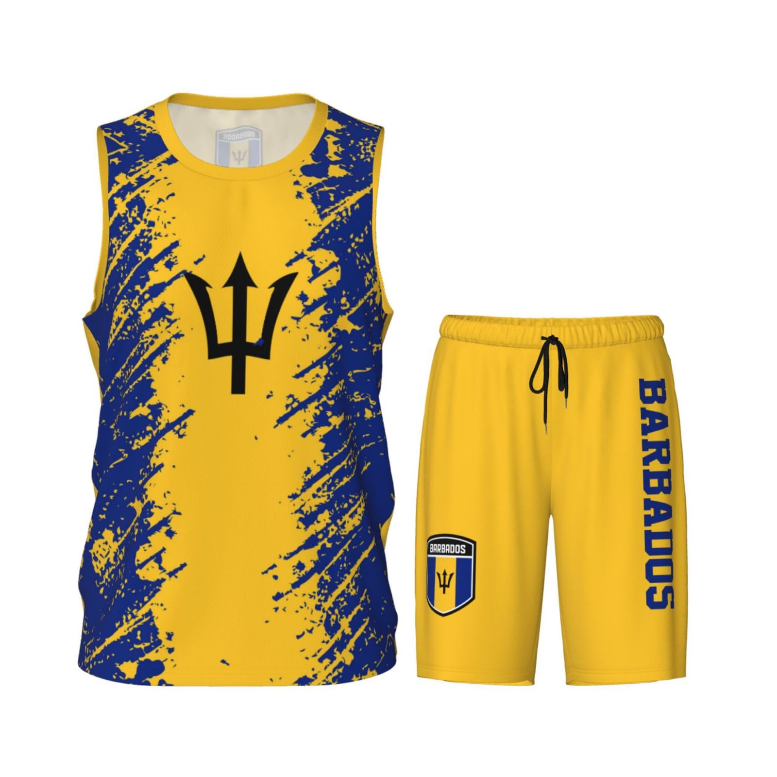Barbados Flag Grain (2) Basketball Jersey Uniform Suit for Men Adults Training Athletic Set