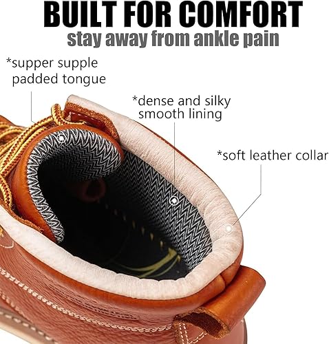 Miniatura 4 de SUREWAY Luxury Quality Leather Mens Wedge Moc Toe Work Boots for Men,Walking on Clouds Design,Durable Comfy Proved,Goodyear,Heavy Duty Soft Toe