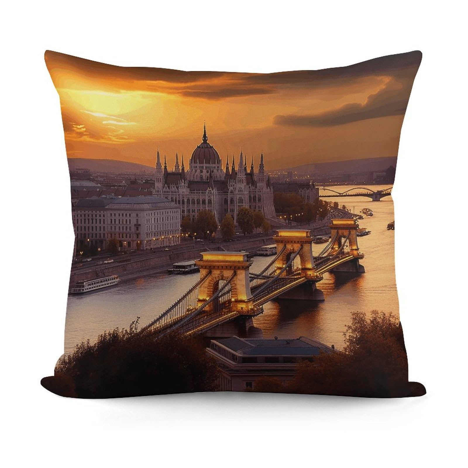 VstaDank Decorative Sunset in Budapest Throw Pillow Covers Luxury Soft Pillowcases Fluffy Plush Accent Pillow Cases Personalized Square Lumbar Pillows Shells for All Seasons 18" X 18"