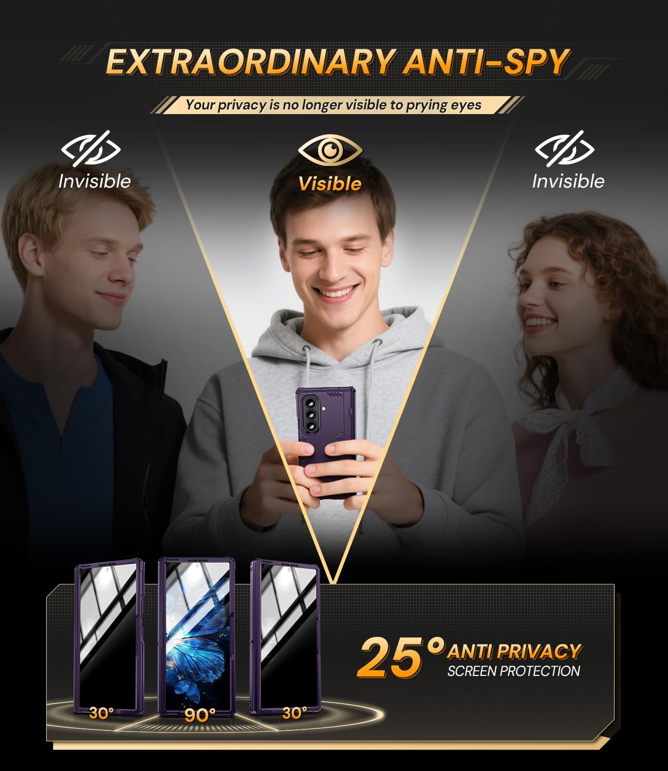 Kaiiecal for Samsung Galaxy Z-Fold-7 Case: Military Shockproof Rugged Hinge [Dual-Stand] Privacy Screen Protector [Anti Spy] [Anti-Scratch] Silicone Women Men Cover for ZFold 7 5G 2025 (Purple)