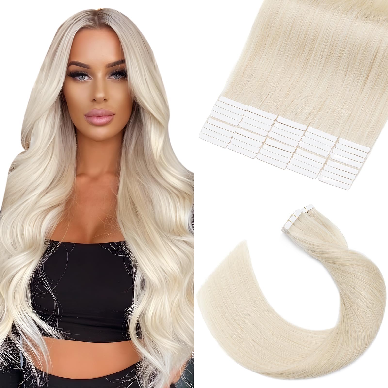 Elailite Tape in Hair Extensions 40 Pcs Real Human Hair Blonde