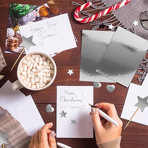 Miniatura 5 de Hojas de papel metálico plateado, paquete de 60 tarjetas de espejo de papel plateado brillante para invitaciones decorativas, bodas y cumpleaños,