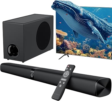 Sound Bar with Subwoofer, 110W Sound Bar for Smart TV, with Deep Bass & Volume Boost & 3 Equalizer Modes, Bluetooth/ARC/Opt/AUX Connect, Detachable Soundbar for TV/PC/Gaming/Projectors
