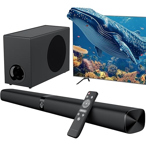 Sound Bar with Subwoofer, 110W Sound Bar for Smart TV, with Deep Bass & Volume Boost & 3 Equalizer Modes, Bluetooth/ARC/Opt/AUX Connect, Detachable Soundbar for TV/PC/Gaming/Projectors