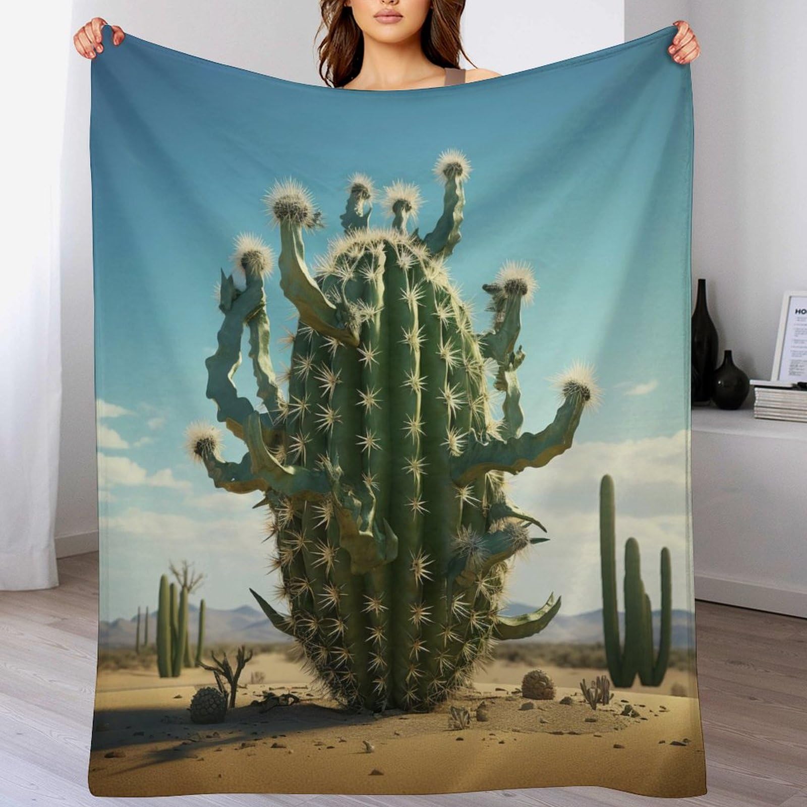 Couvre-lit cactus en flannel douce 150x200 cm pour canapé