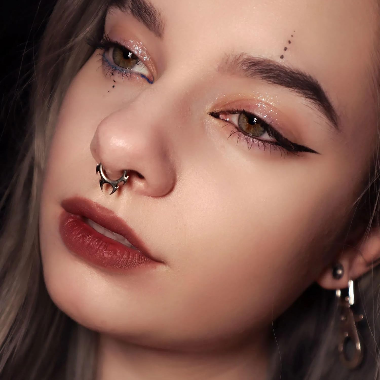 PUNKYOUTH Minimalist Geometric Titanium Septum Clicker 16G Nose Ring Hoop Industrial Gothic Piercing Jewelry Cutout Crescent Scrollwork Claw Fang Twist Molten Drop Daith Earrings Cartilage Helix Rook Gift