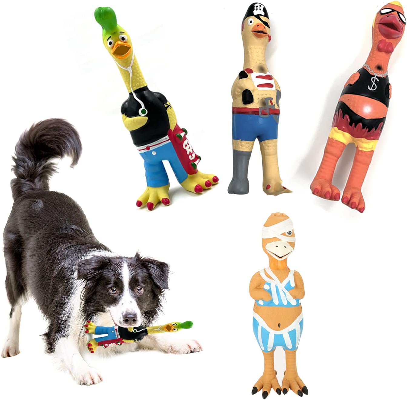 Lannso Pet Dog Squeaky Toys Screaming Rubber Chicken Dog Chew Toys for Small Medium Dog Novelty Durable Play Fetch Reduce Separation Anxiety 4 Pack Gift
