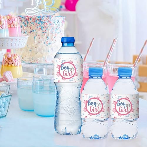 Miniatura 4 de Etiquetas para botellas de agua para fiestas de baby shower, 24 etiquetas para botellas de agua para revelación de género, calcomanías impermeables