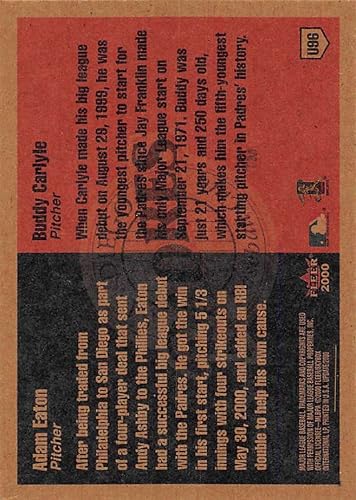 Miniatura 2 de 2000 Fleer Tradition Update #U96 Adam Eaton/Buddy Carlyle NM-MT Padres
