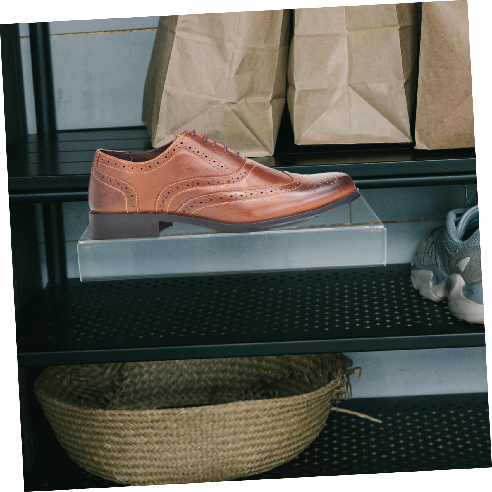 HOMOCONO Shoe Rack Organizer Cabinet Wall Mounted Acrylic Shoe Shelf Slat Wall Shelves for Display and Storage