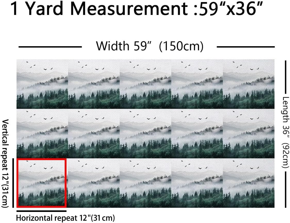 Erosebridal Pine Tree,Green Jungle Decorative Indoor Not Stretchy Fabric,Foggy Mountain Scenery Flannel Fabric by The Yard,Tropical Plant Material by The Yard,Nature Theme Upholstery,Art,5 Yards