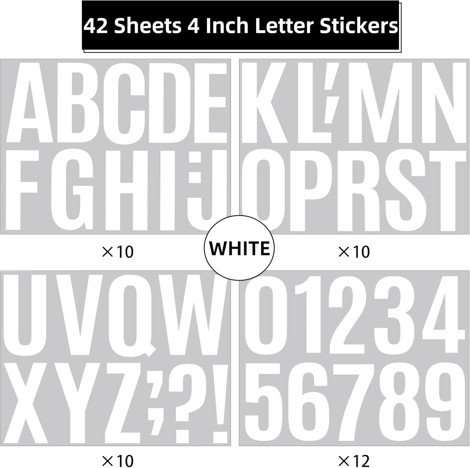 460 PCS 42 Sheets Large Letter Stickers Alphabet Numbers Bulletin Board Letters,Self Adhesive Waterproof Vinyl Stick On Letter Stickers for Poster Board Mailbox Classroom Business Decor(White,4 Inch)