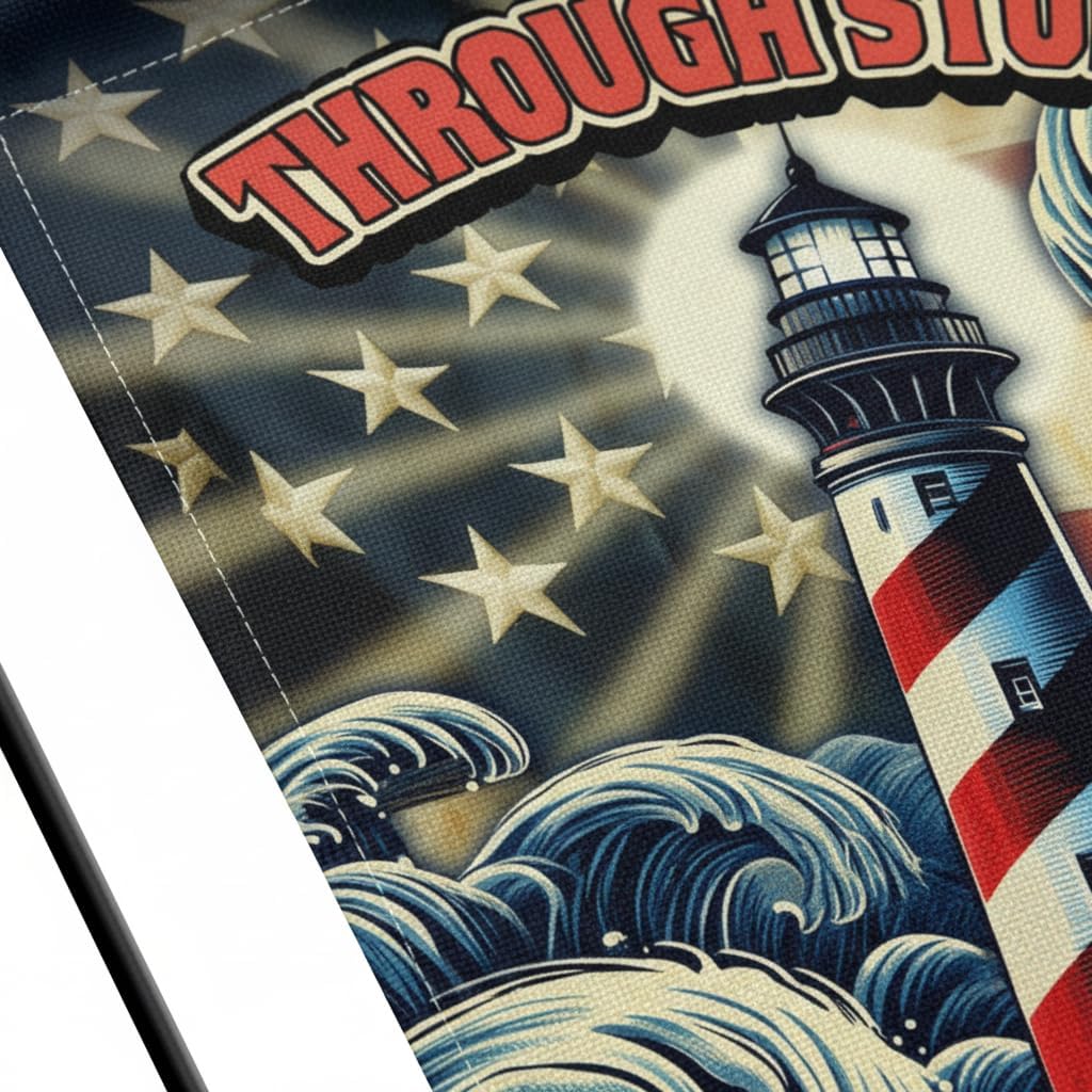 Lighthouse Garden Flag, Double Sided 12x18 Inch, Patriotic Nautical Outdoor Yard Banner with American Flag & Waves, Memorial Outdoor Decor for Veterans Day, Patriot Day, 911 - Image 3