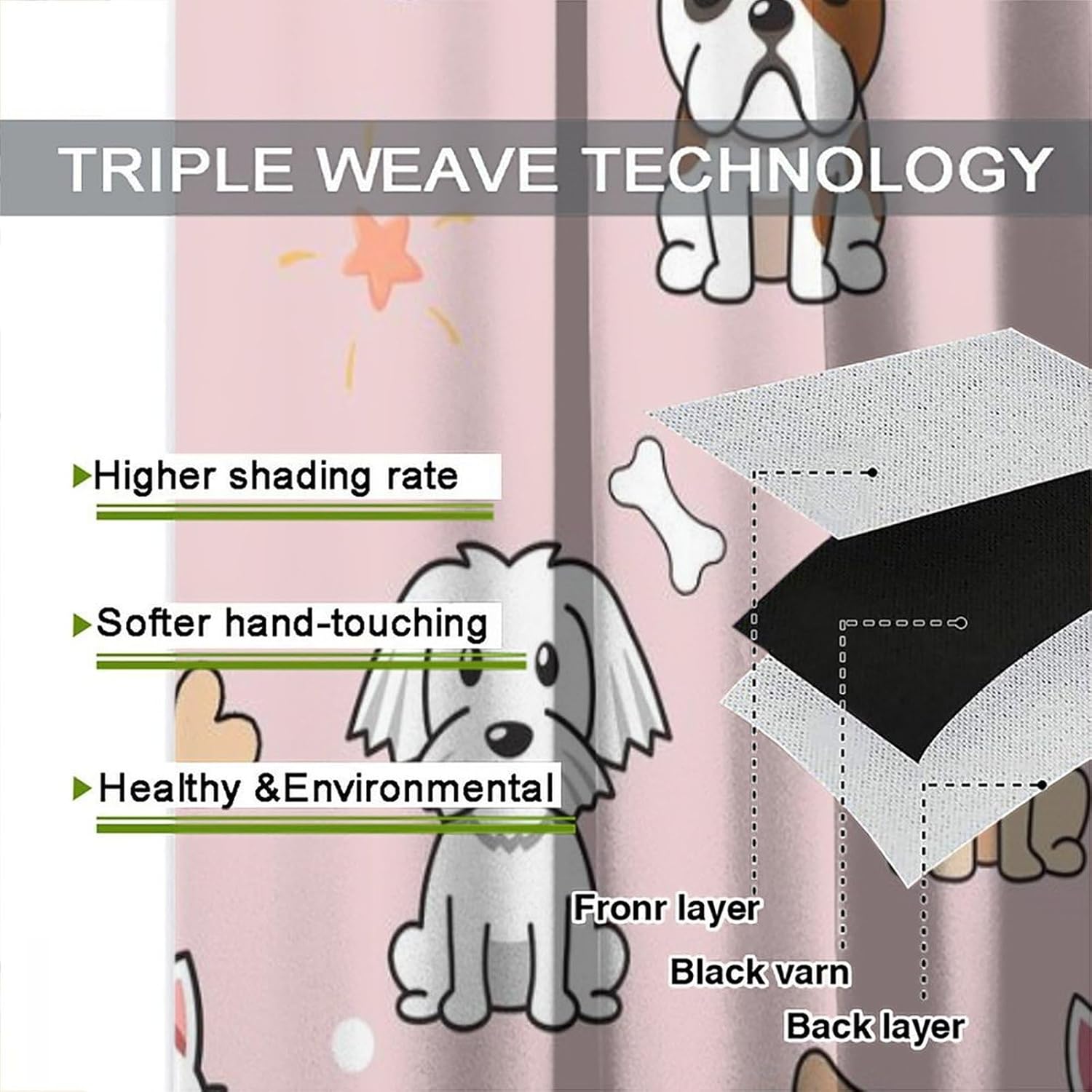 Funny Puppy Curtains for Kids Girls Bedroom Decor Cute Animals Art Printed Blackout Window Drapes for Living Room Kitchen Decor Fabric Set 2 Panel 42x45 Inch 80% Shading Rate