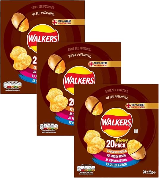 Walkers Meaty Variety Multipack Crisps Box 20x25g, Red - 3