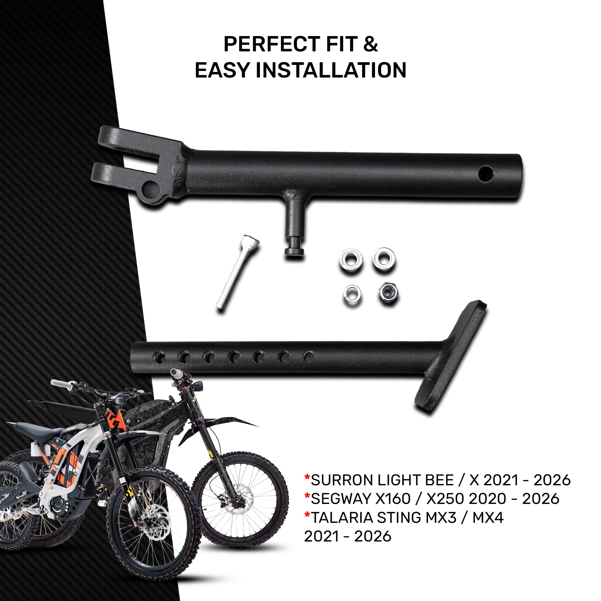 avdb-moto Caballete Lateral de acero compatible con SURRON LIGHT BEE X 2021-2026, LIGHT BEE ROAD-LEGAL 2023-2025, SEGWAY X160 / X 160 2020-2026, X250 / X 250 2020-2026, TALARIA STING MX3 2021-2025
