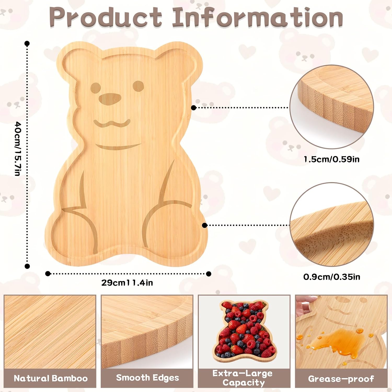 Large Bear-Shaped Wooden Charcuterie Board, Oversized 16×12" Serving Tray for Baby Shower, Birthday Party, Wedding Dessert Table, Coquette Snack Platter & Table Decor (Bear 16“×12”)