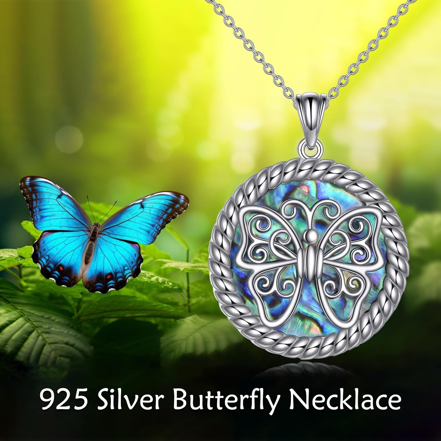 KQF Butterfly Necklace for Women Sterling Silver Celtic Knot/Filigree Abalone Shell Butterfly Pendant Necklace Dainty Vintage Butterfly Jewelry Gift for Girls Mom Daughter Girlfriend - Image 6