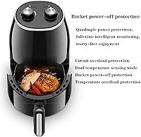 Vista 2 de Freidora de aire de 1.5L Freidora de aire caliente Freidoras de virutas de horno para uso doméstico Cesta antiadherente con control de doble perilla