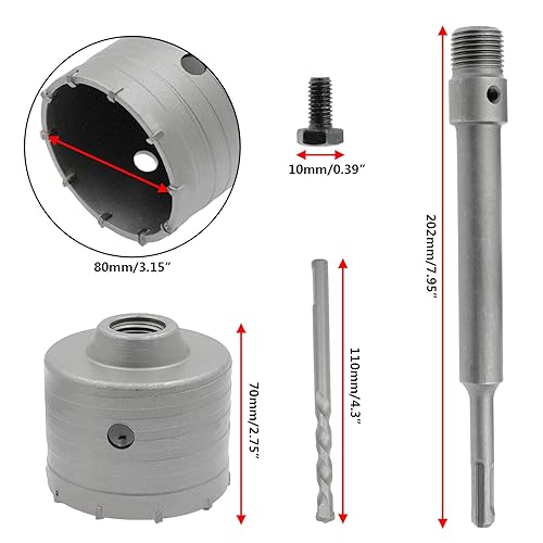 Miniatura 2 de Hordion Sierra de agujero de hormigón de 3-18 "(80 mm) SDS Plus cortador de sierra con taladro de biela de 7.953 in para pared de ladrillo de cemento