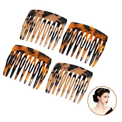 Miniatura 7 de 4 peines laterales franceses vintage para mujer, pinzas para el cabello de carey para moños, 9 dientes de sujeción fuerte, accesorios clásicos para