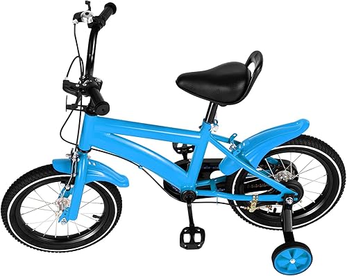 Bicicleta azul para niños de 14 pulgadas, bicicleta para niños de 2 a 4 años, bicicleta de montaña para niños con ruedas de entrenamiento y altura