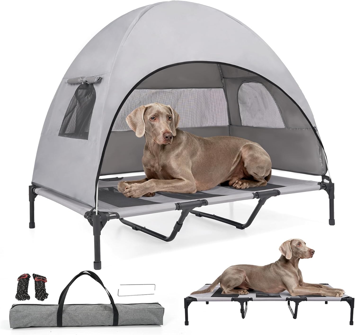 Large Elevated Outdoor Dog Bed with Canopy – Cooling Tent & Shade