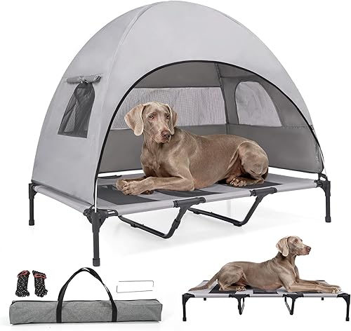 Miniatura 10 de Cama elevada para perros con dosel para exteriores, tienda de campaña refrescante, sombra extraíble, cuna fuera del suelo, pequeña