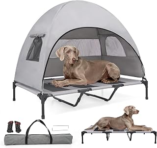 Elevated Outdoor Dog Bed with Canopy – Cooling Camping Tent, Removable Shade, Off-Ground Cot, Large