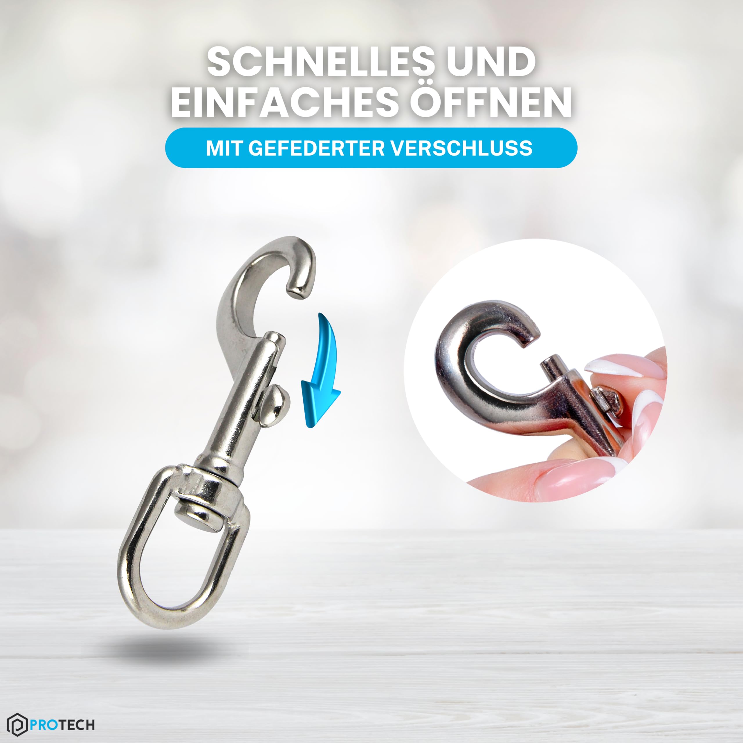 PROTECH Wirbelkarabiner Edelstahl A4 (V4A) – 64mm Karabinerhaken mit Drehgelenk – Rostfreier Bolzenkarabiner für Hundeleinen, Taschen & Segeln – Schnellverschluss (10 Stück)
