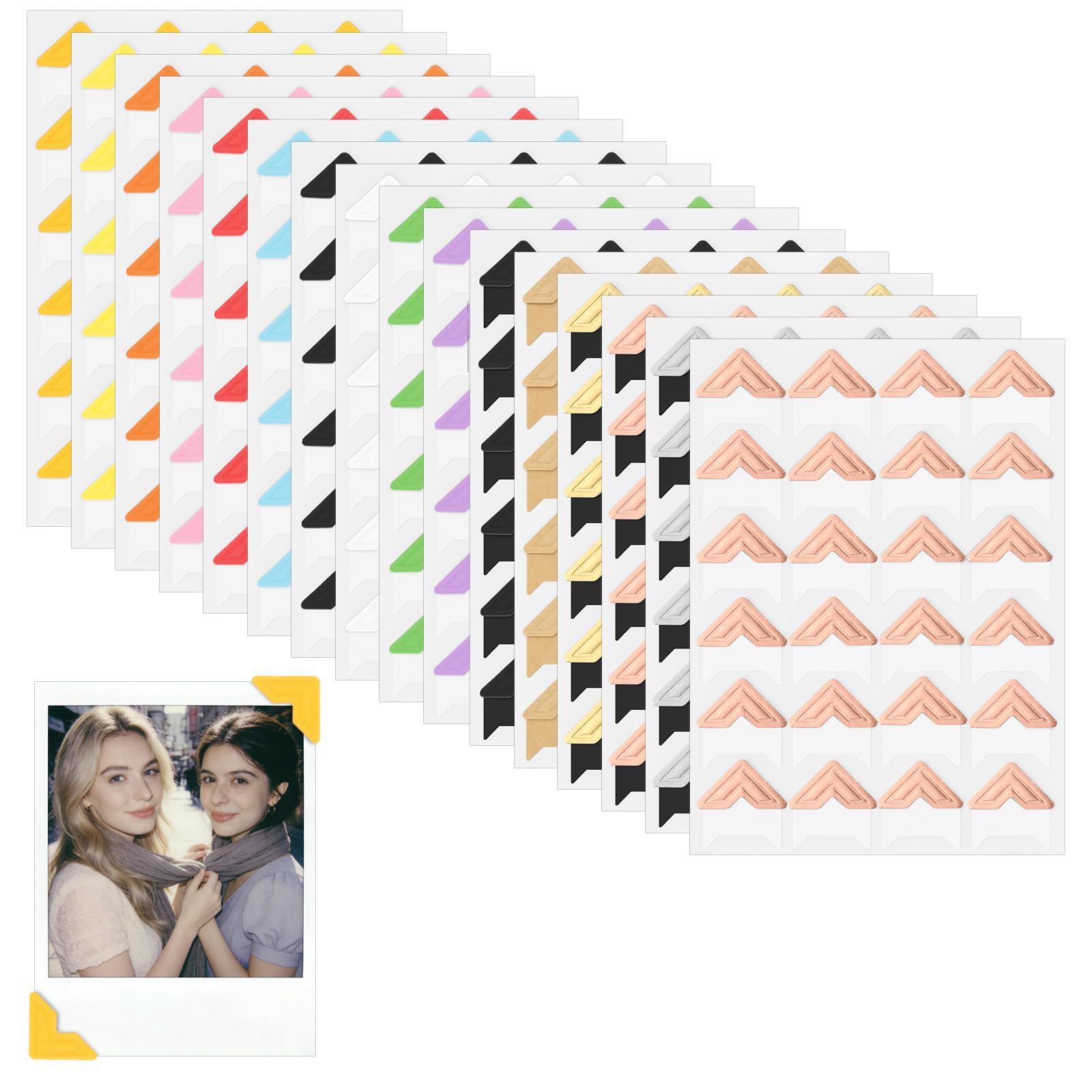HAGOT 384 PCS Photo Corners Gold, Self Adhesive Photo Corners for DIY Craft Picture Corners for Mounting, Albums, Scrapbook, Albums, Journal(16 Sheets)