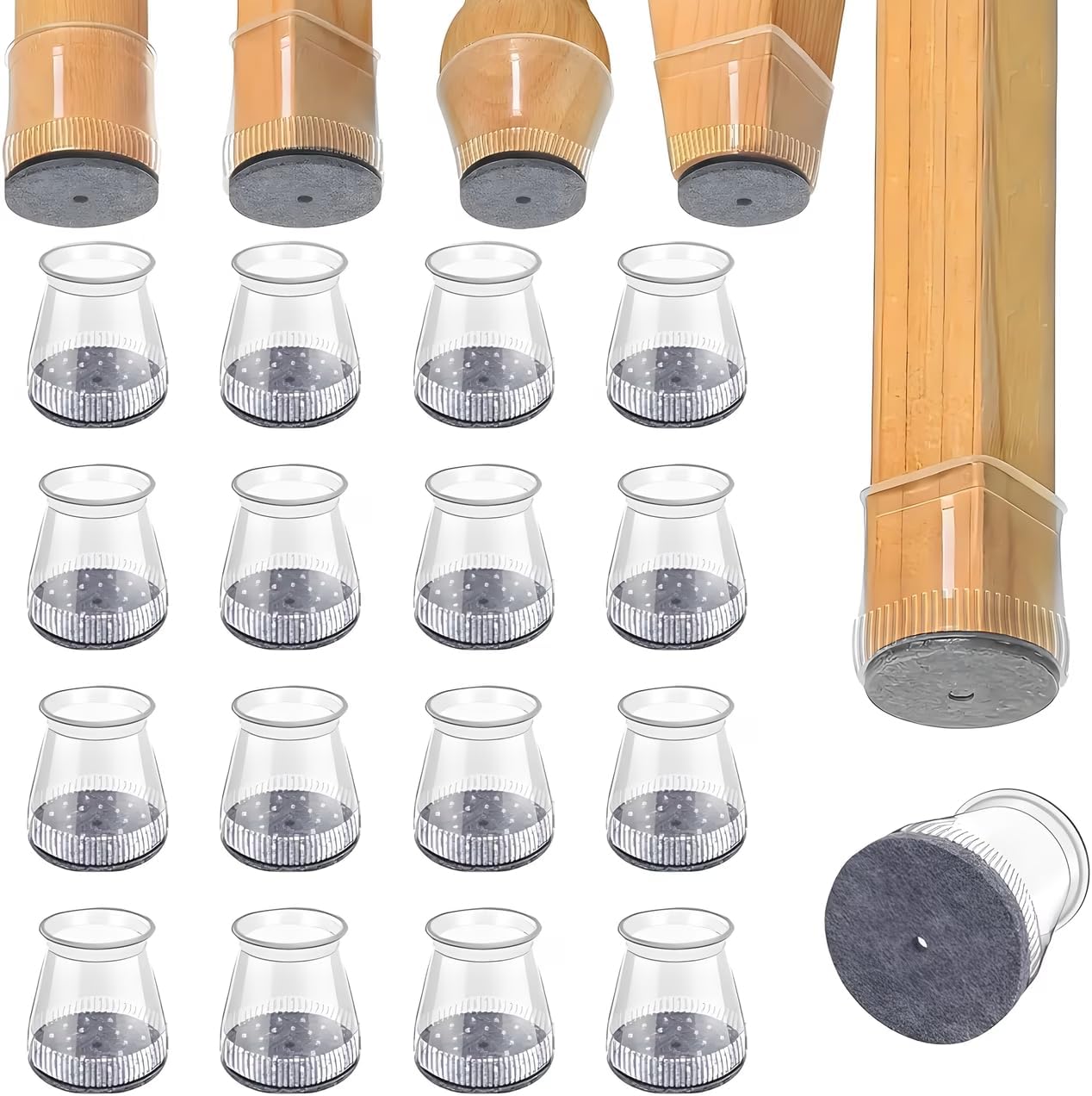 16 Pcs Chair Leg Floor Protectors Square, Silicone Felt Furniture Leg Pads Caps Covers for Hardwood Floors (Fit:1.18 * 1.26 * 1.02in)