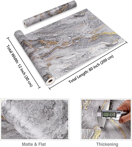 Miniatura 8 de CRE8TIVE Papel adhesivo de mármol gris dorado mate para encimeras, impermeable, 12 x 80 pulgadas, papel tapiz de mármol pizarra, despegar y pegar,