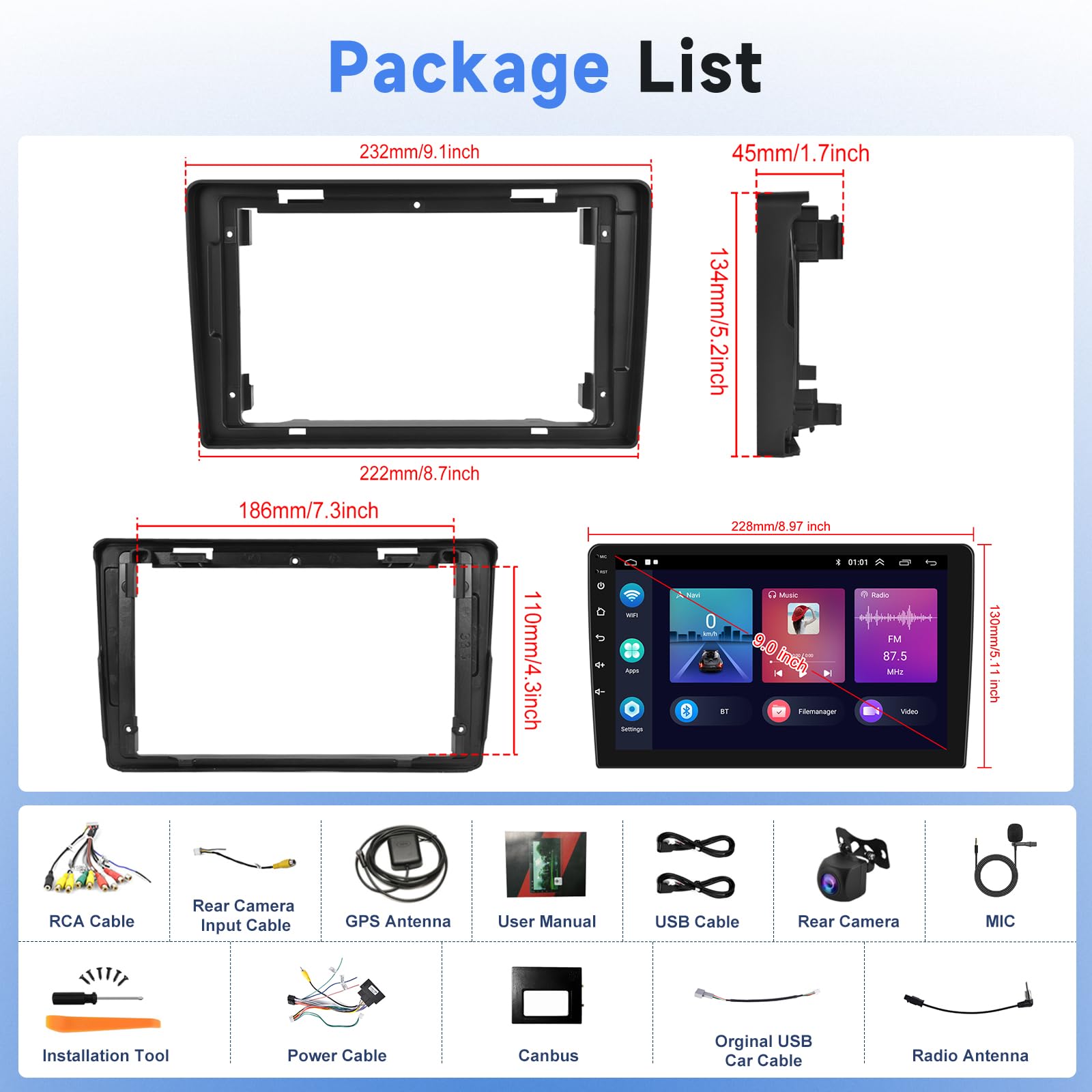 Podofo Autoradio Carplay pour Citroën Berlingo 2015-2018, Autoradio 9" à écran Tactile 2G+64G avec Carplay sans Fil Android Auto, Bluetooth/GPS/WiFi/FM/RDS/SWC/HiFi/USB+Caméra arrière