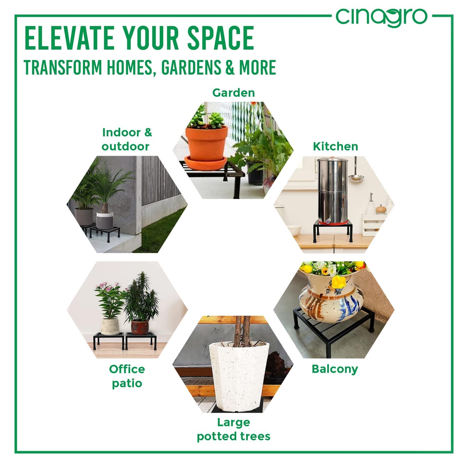 CINAGRO 9.84-Inch Square Metal Planters/Gamla Stand, Pack of -6