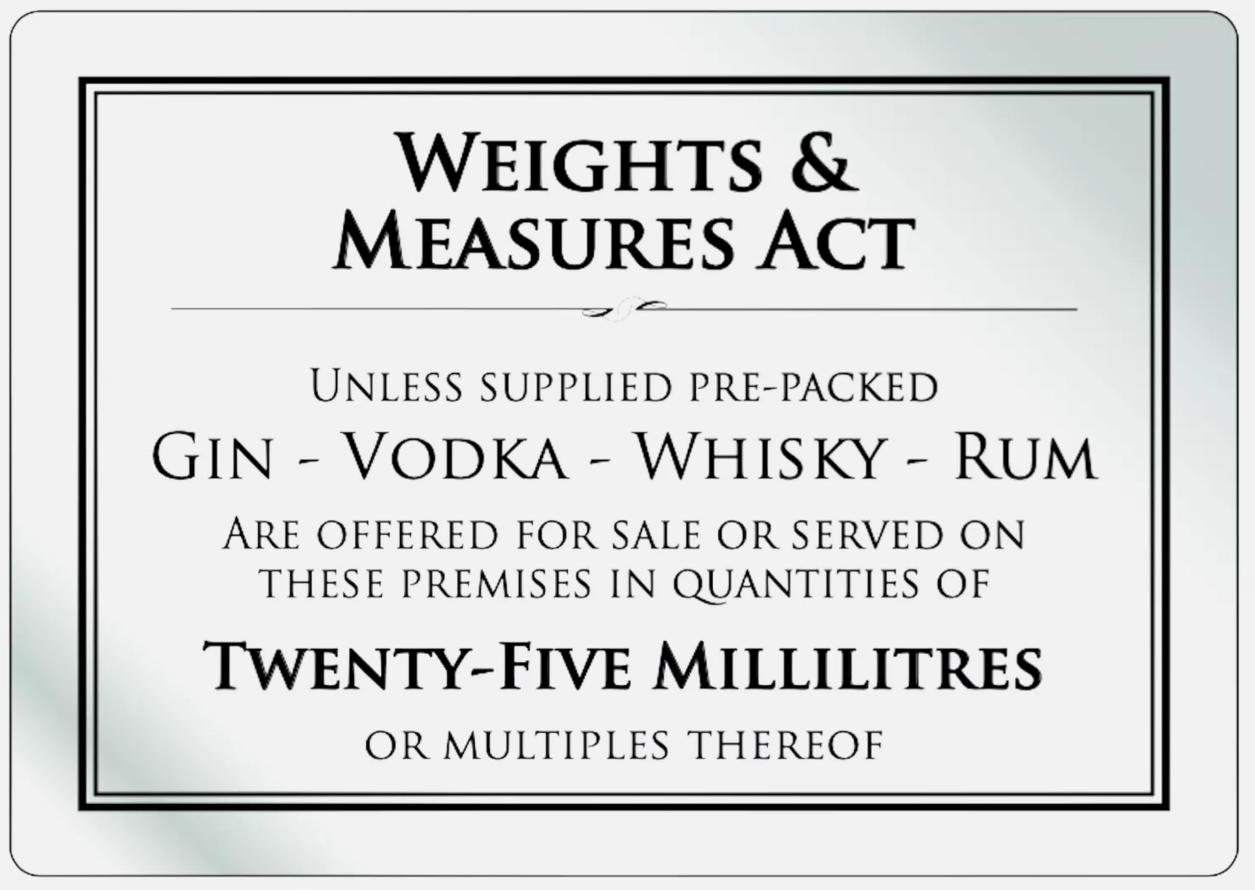 Bar Licensing Pack, Essential Law Signs for Weights & Measures Act 3 Black Silver Signs for Wine by the Glass (25ml, 125ml - Image 4