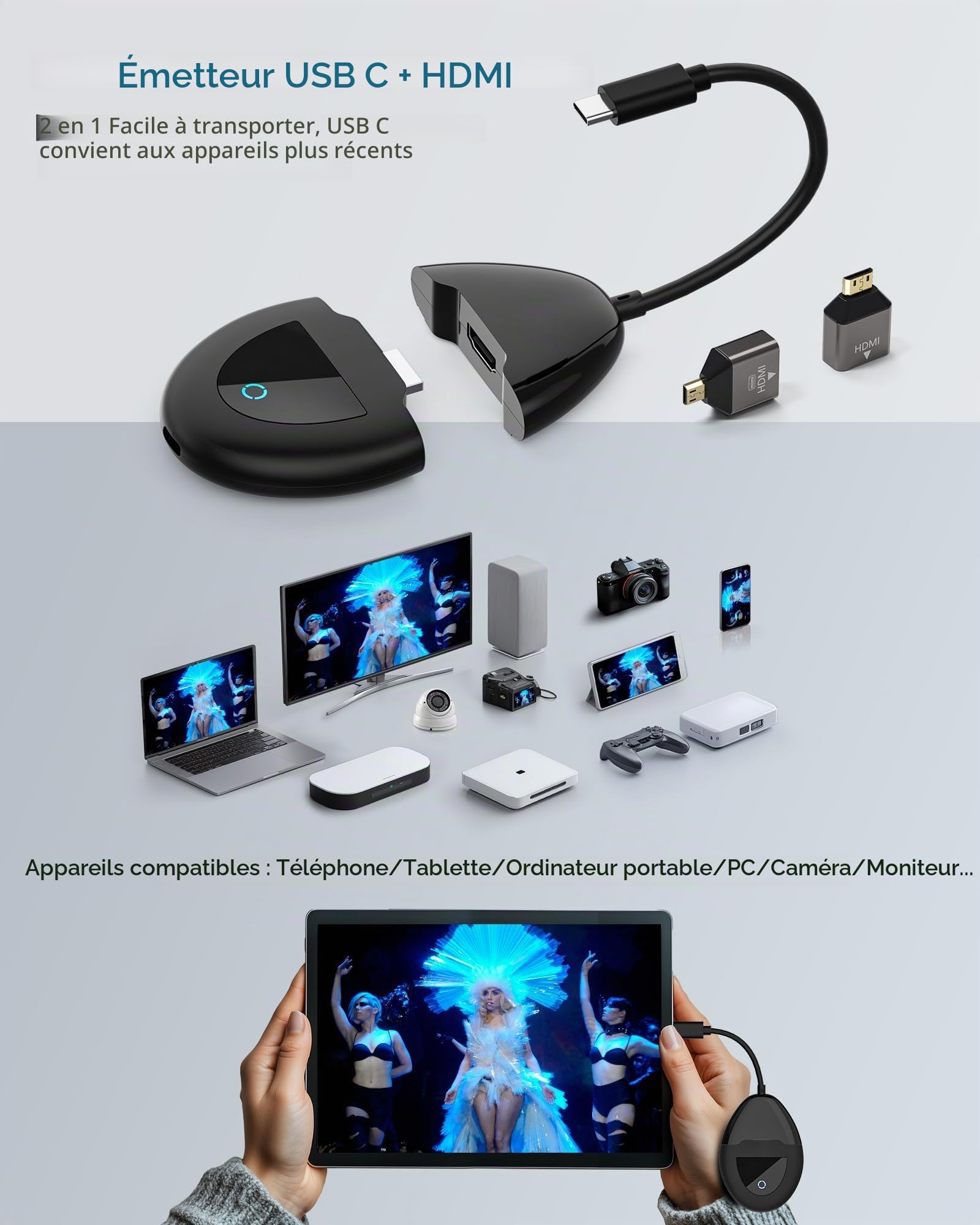AIMIBO Transmetteur USB-C & HDMI sans Fil avec Récepteur, Décodage 4K, 50 m