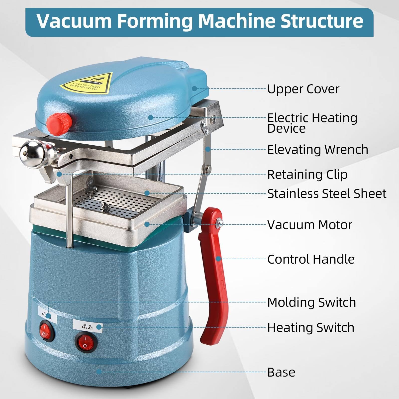 Dental-Vakuumformmaschine, 1000 W, leistungsstarkes Formwerkzeug mit Stahlkugeln, Laborausrüstung, symmetrische Erwärmung, gleichmäßige Erwärmung, gebaut, um für viele klinische Anwendungen zu halten