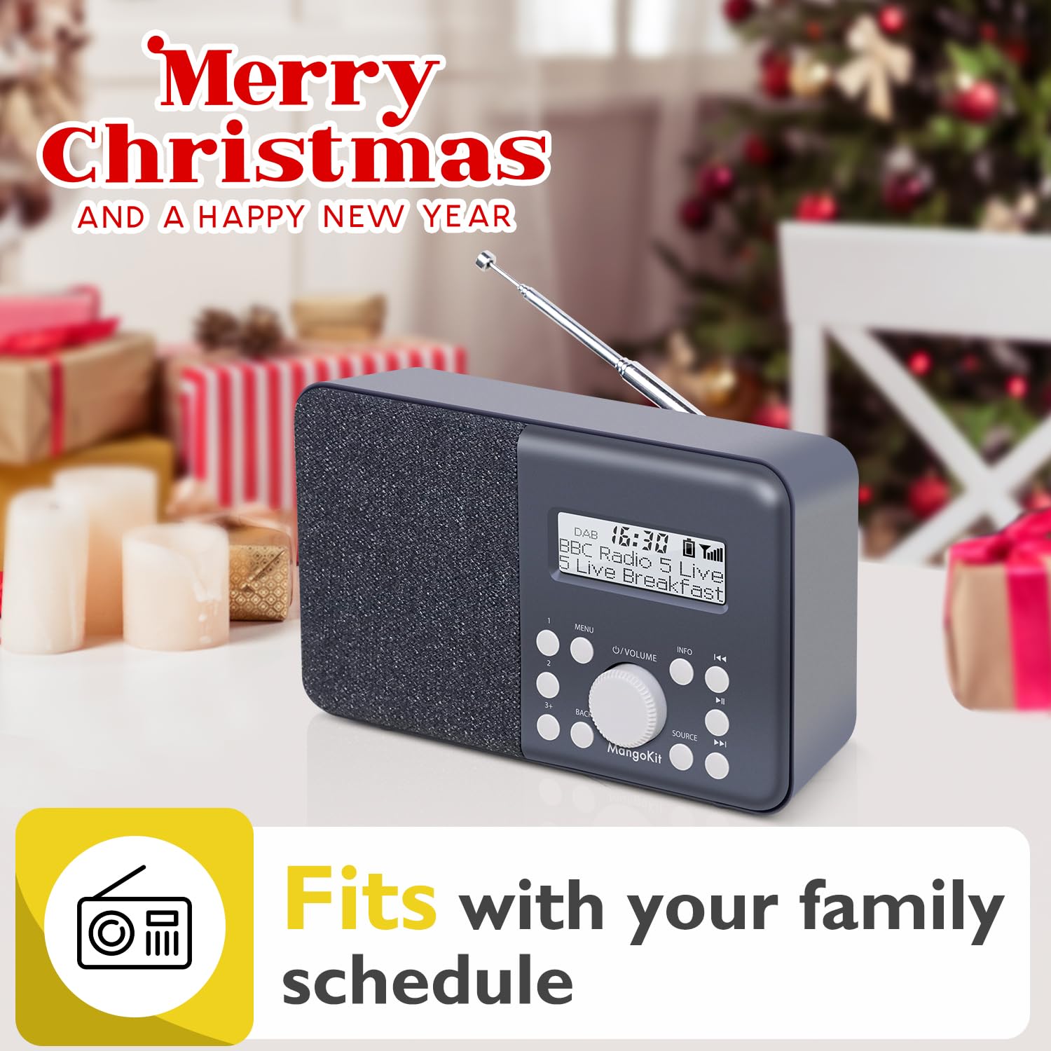 MD1 Radio Portátil Dab+,Radios Digitales de Red y Batería,Dab,FM,Radio de Cocina,Reloj con Doble Alarma,Batería de 10 Horas,40 Presintonías,Toma de Auriculares I Gris Oscuro