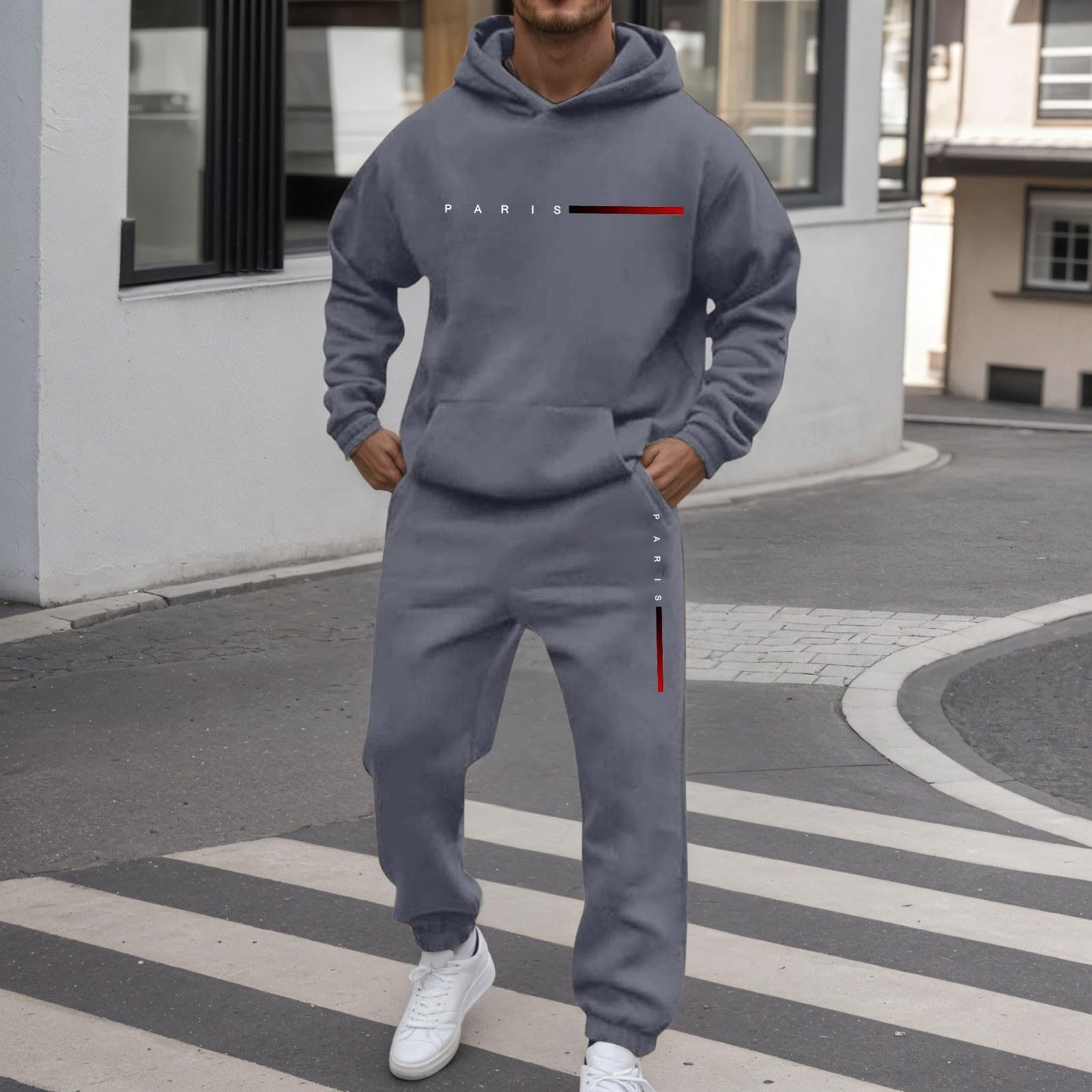Générique Męskie spodnie dresowe 2-częściowy zestaw bluza z kapturem spodnie sportowe bawełna jesień miękka casualowa dres z długim rękawem sznurek ciepły wygodny wypoczynek A136