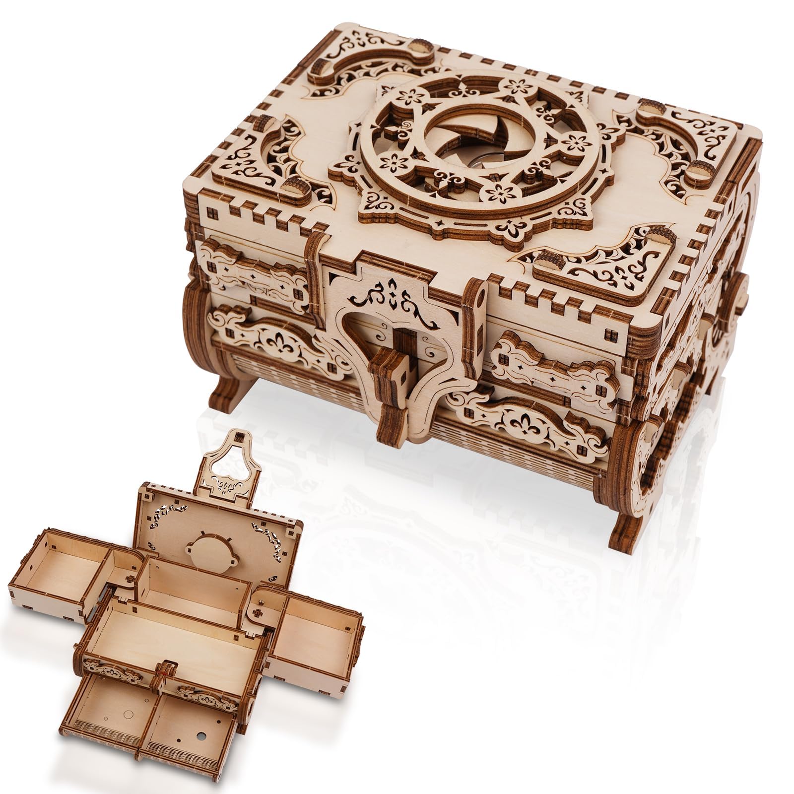 3D Puzzle di legno, scatola portagioie in legno modello di costruzione, auto-assemblaggio meccanico costruzione set per 14 + adulti, regalo di compleanno o collezione decorativa, 142 pezzi