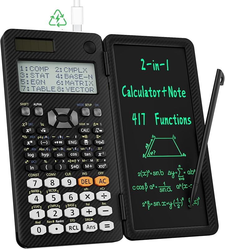 Scientific Calculator for Student 991ES with Notepad School Supplies | 4-Line Display Calculator with LCD Writing Tablet, Battery Rechargeable Power Calculator Back to High College School Supplies