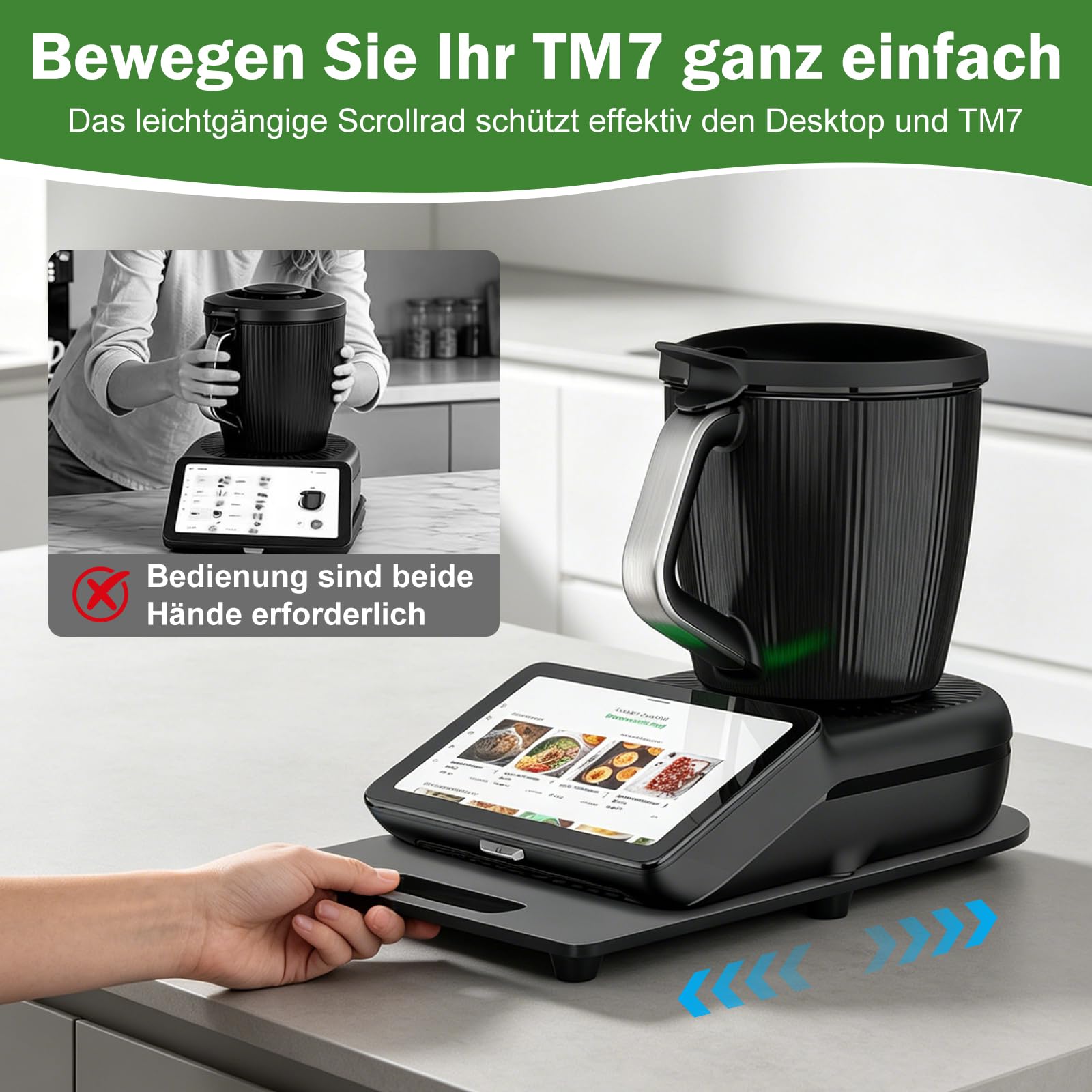 Deska ślizgowa do Thermomix TM7, deska do deski ślizgowej TM7 z płynnie poruszającymi się kółkami 360°, łatwa do przenoszenia, deska ślizgowa TM7, trwała i łatwa do czyszczenia, praktyczna do