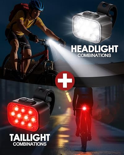 Miniatura 2 de Victoper Luz para bicicleta, alta luminosidad súper brillante, 8+9 modos USB recargable faro y luz trasera, impermeable, seguridad delantera y