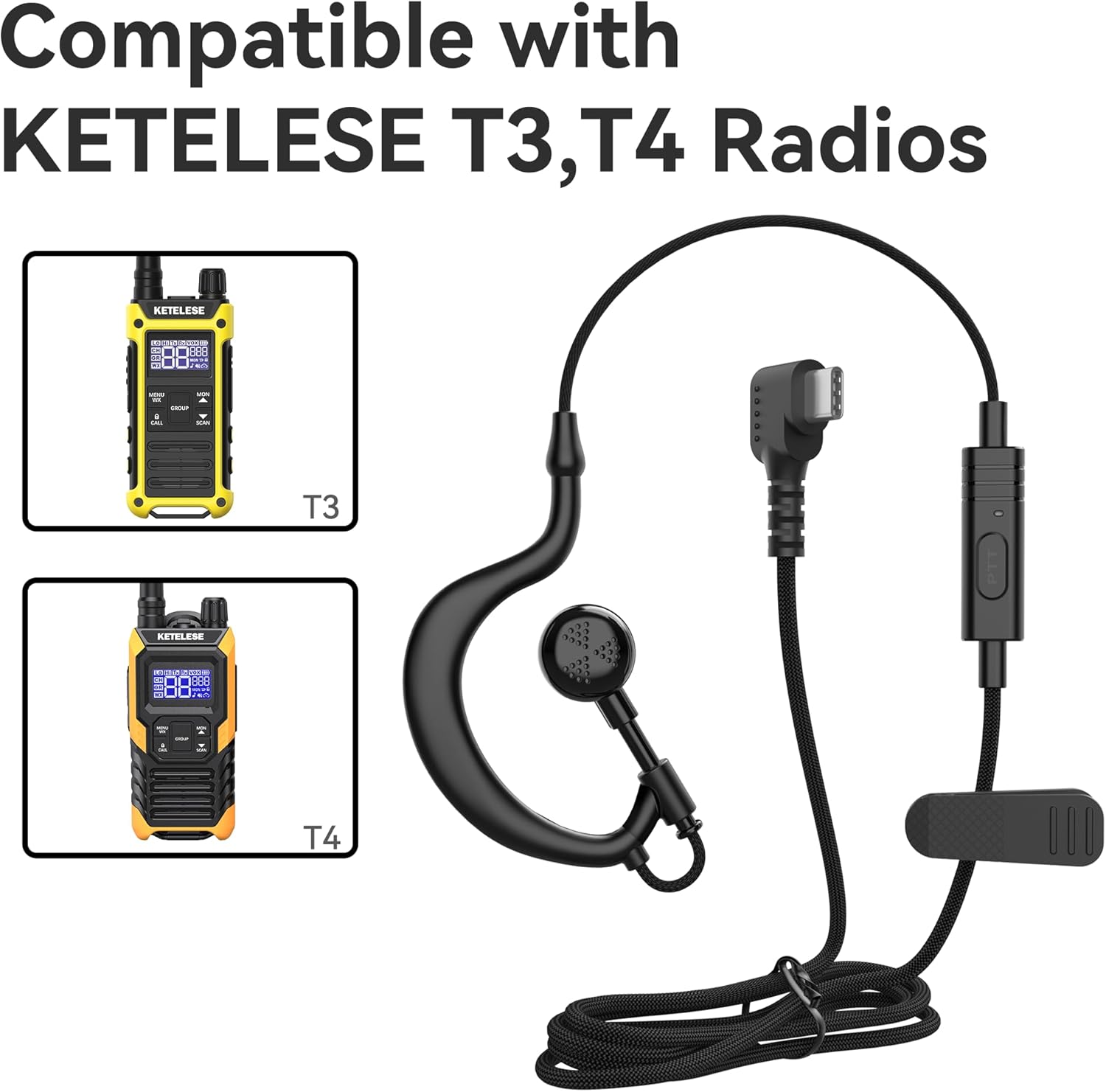 KETELESE TypeC Earpiece 6 Pack, USB C Headset for T3, T4 Walkie Talkie