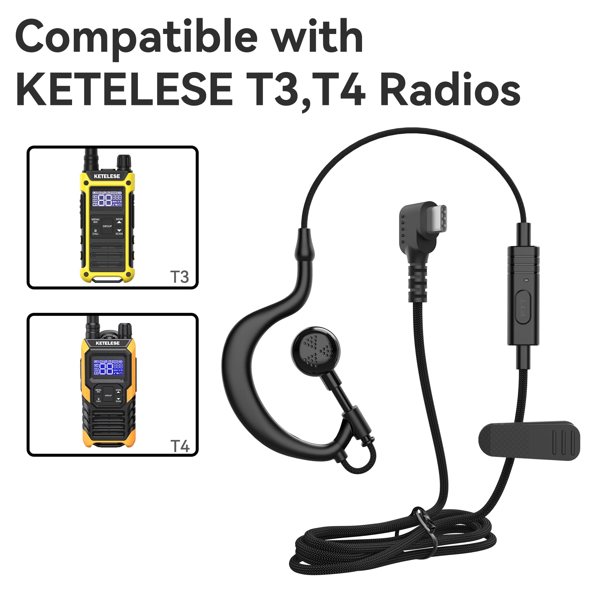 KETELESE Słuchawki TypeC 6 sztuk, zestaw słuchawkowy USB C do T3, T4 Walkie Talkie