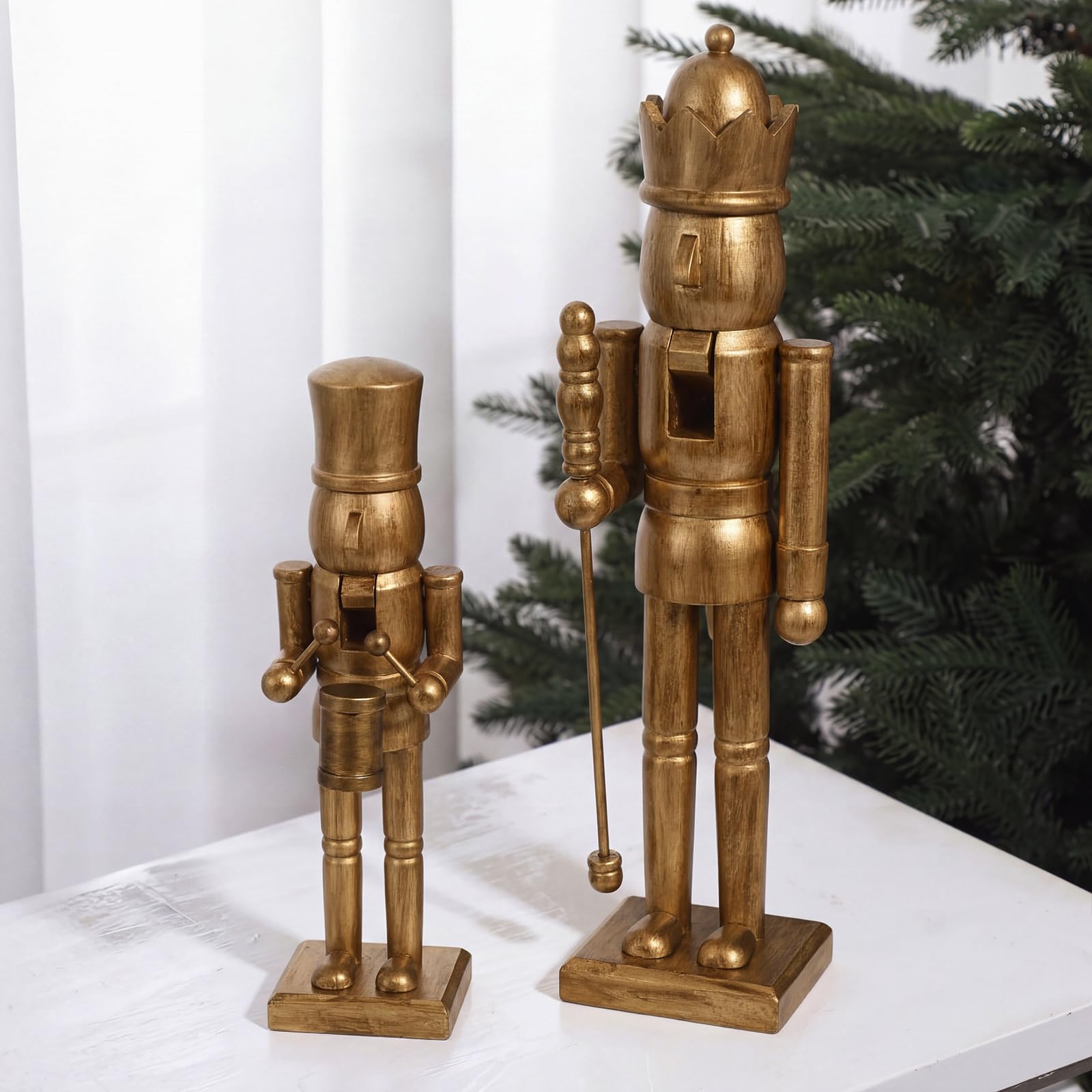 2pc Christmas Nutcracker Figures, Antique Bronze, Wooden