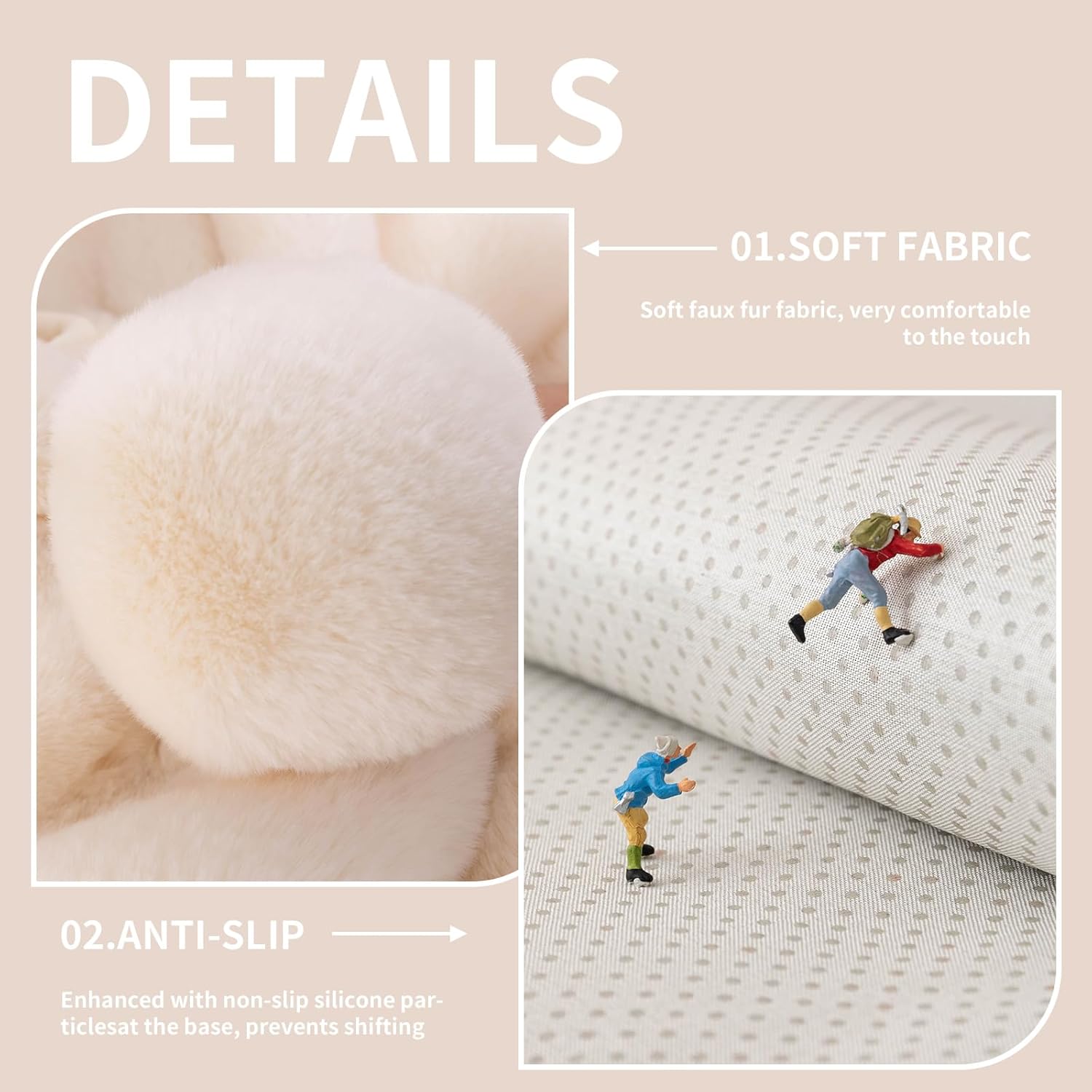 MDSASFD Faux Fur Couch Cover, Soft Warm Plush Sofa Couch Cover, Non Slip Sectional Sofa Slipcovers for L Shaped, Washable Furniture Protector for Kids, Dogs(Beige White, 36"x 47") Beige White 1pc/36"x 47"/Rectangular